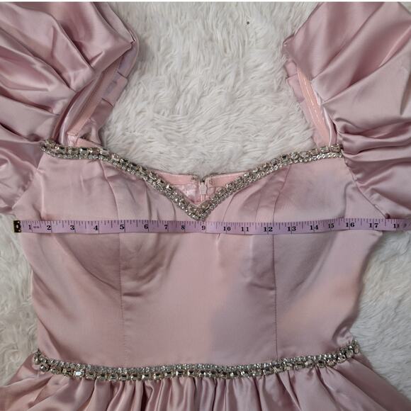 Mac Duggal Blush Pink Satin Puff Sleeve Cocktail Dress Size 8 NWT - Picture 14 of 16